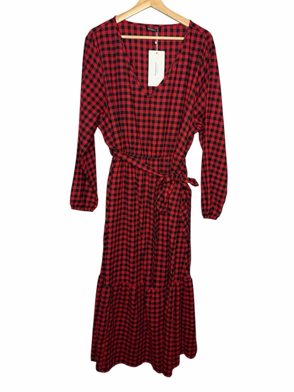 NWT Bloomchic Buffalo Plaid V-Neck Flannel Midi Dress Women’s 18/20